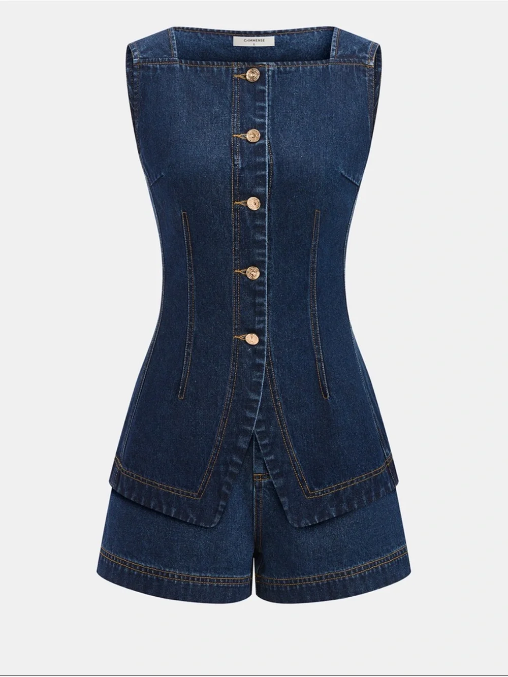 Dark Wash Denim 2 Piece Set with Button Front - Picture 1 of 6